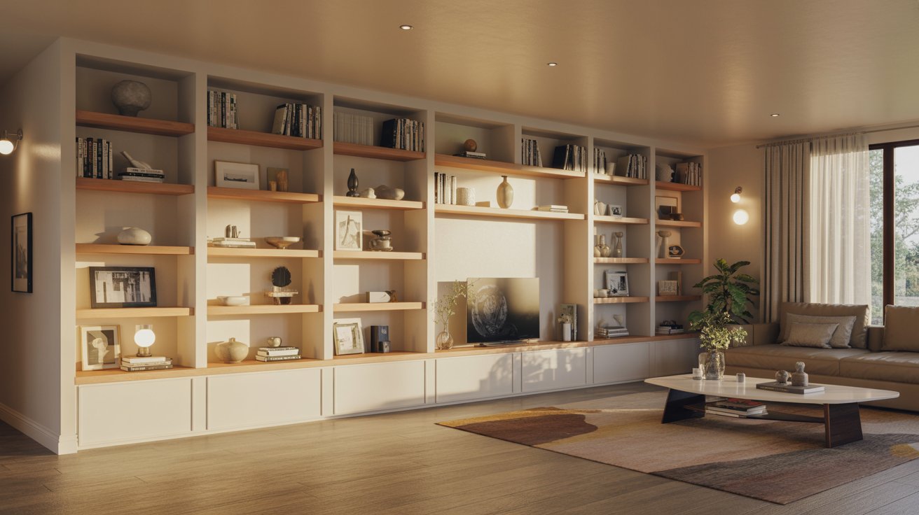 built in shelves living room