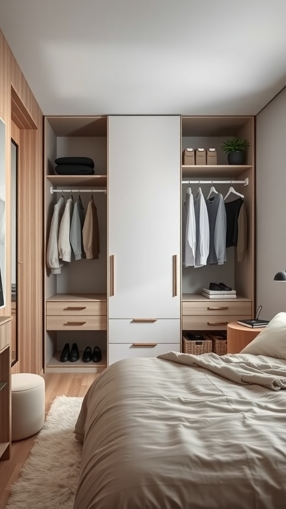 Compact wardrobe solution in a small bedroom
