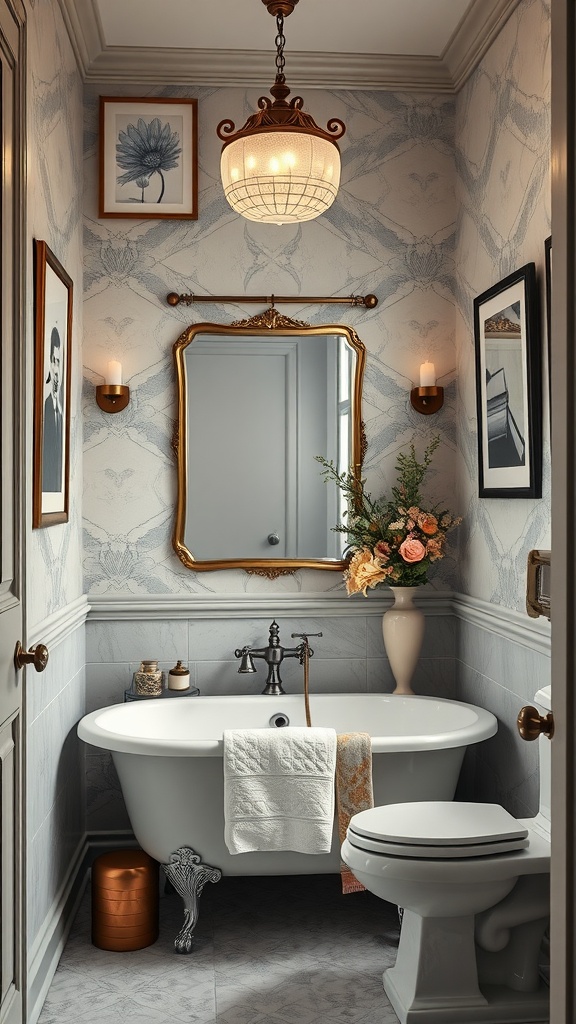 Elegant bathroom interior design with artwork and vintage elements