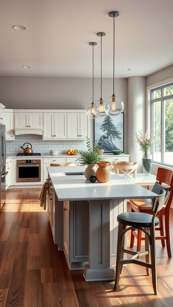 Bright open kitchen with a multi-functional island and seating