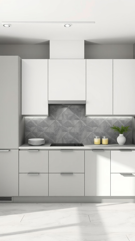 Modern kitchen with two tone cabinets in white and gray