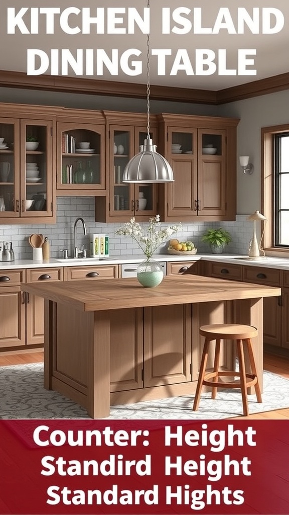 A kitchen island dining table with a wooden finish, showing the importance of height for comfort.