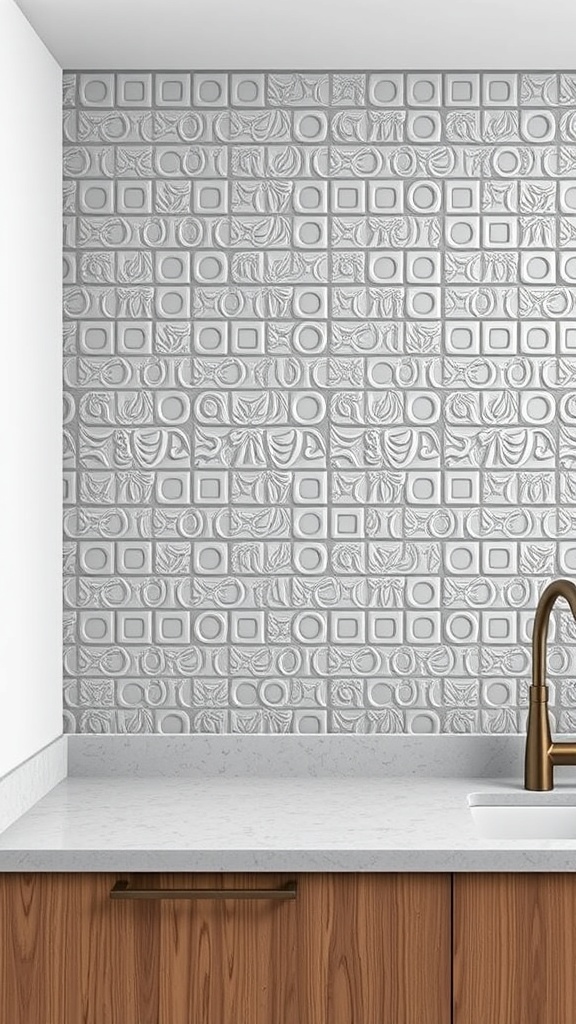 Textured 3D tiles as a kitchen backsplash