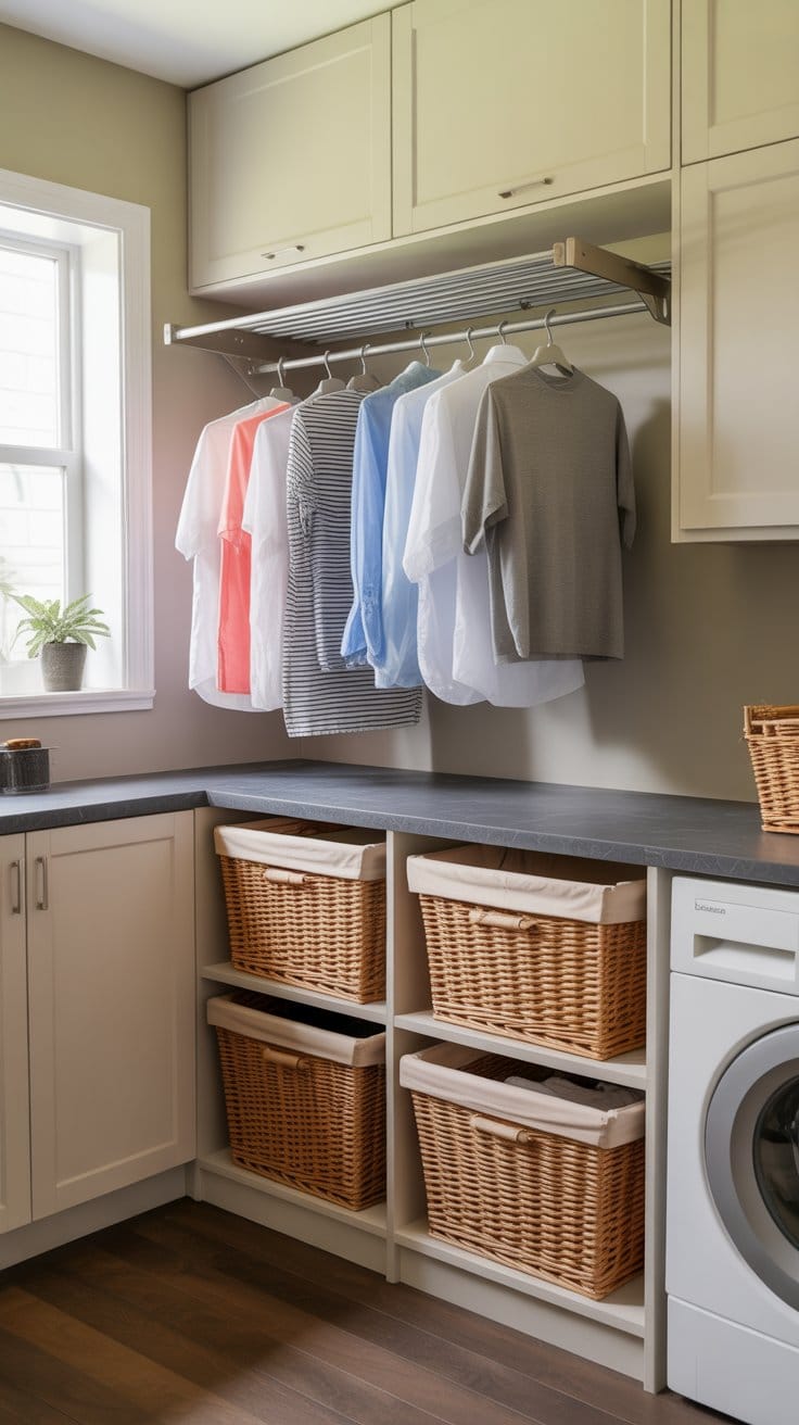 Fold-Down Drying Racks and Hidden Hampers