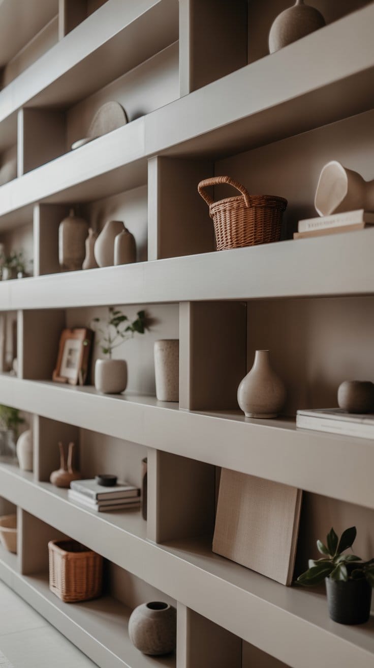 Minimalist Decor for Sleek Built In Shelves