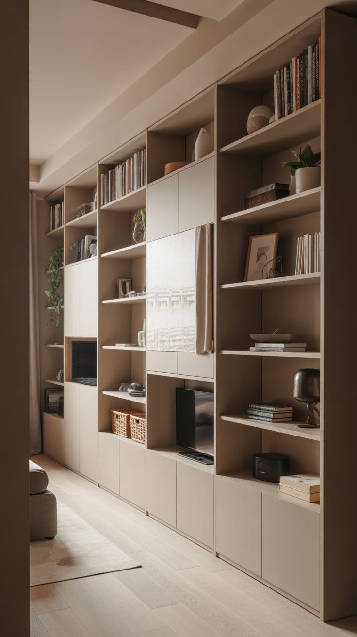 Space-Saving Built In Shelf Ideas for Small Living Rooms