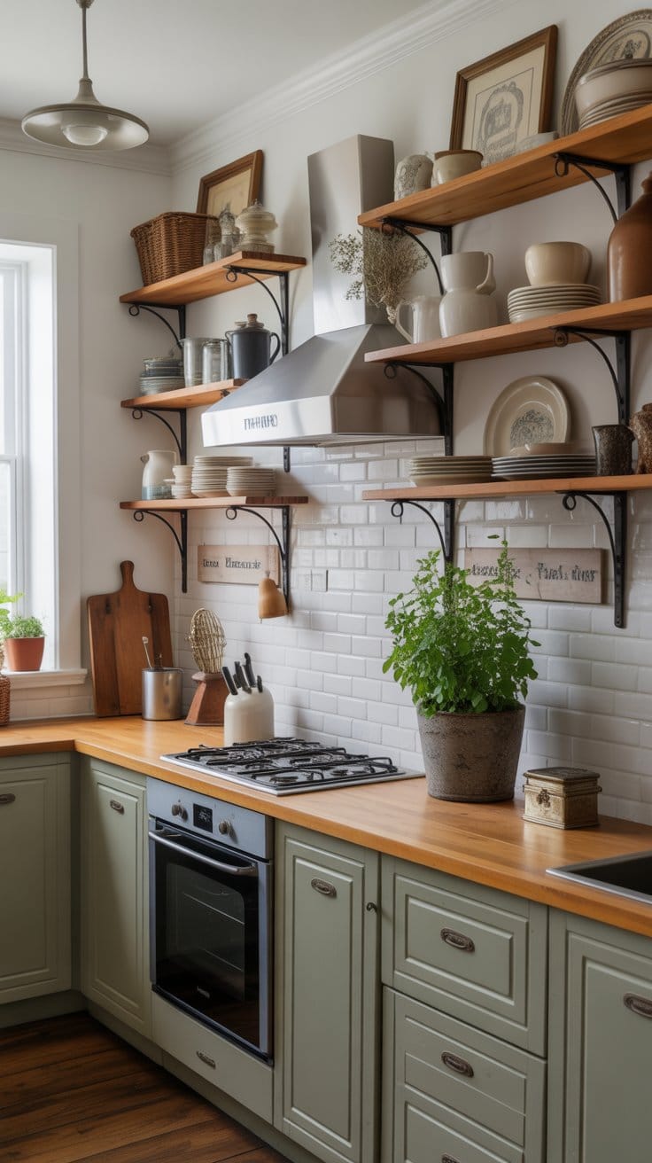 Open Shelving to Showcase Antique Kitchenware