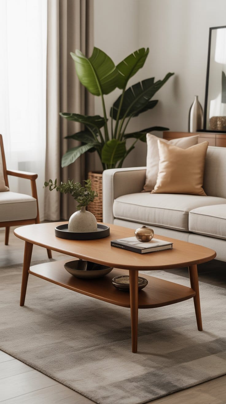 Use a Sleek Wooden Coffee Table